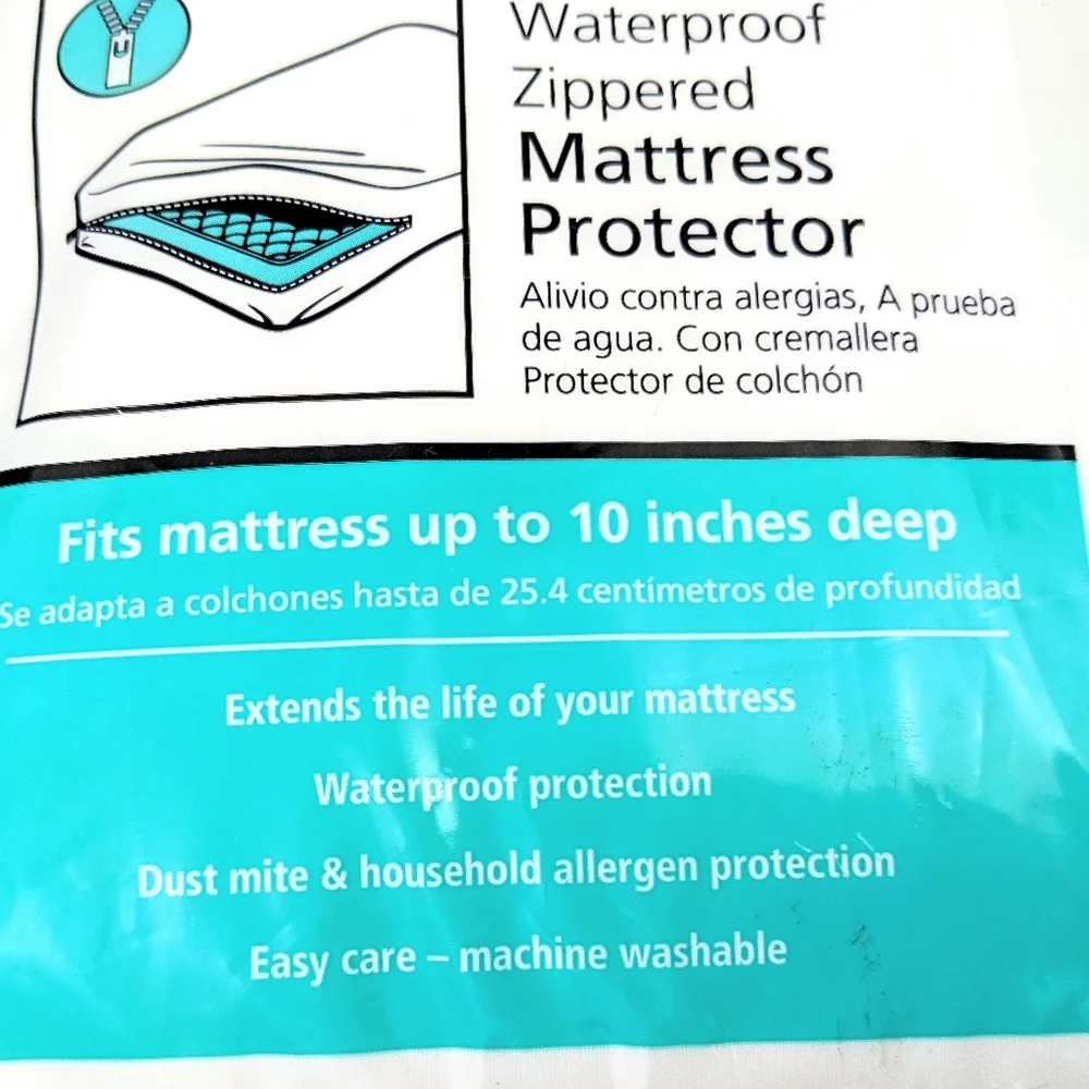 Mainstays Allergy Relief Waterproof White Zippered Mattress Protector Twin Size